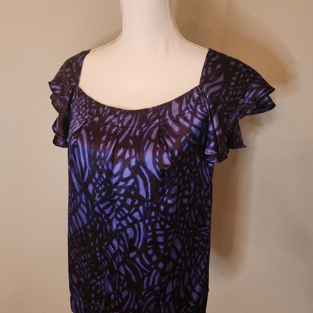 Banana Republic Purple and Black Silk Flutter Sleeve Blouse - Picture 4 of 9
